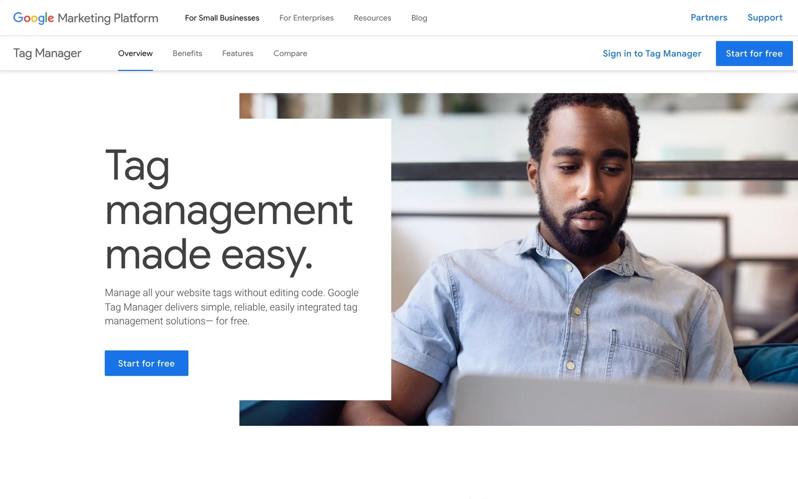 Google Tag Manager homepage