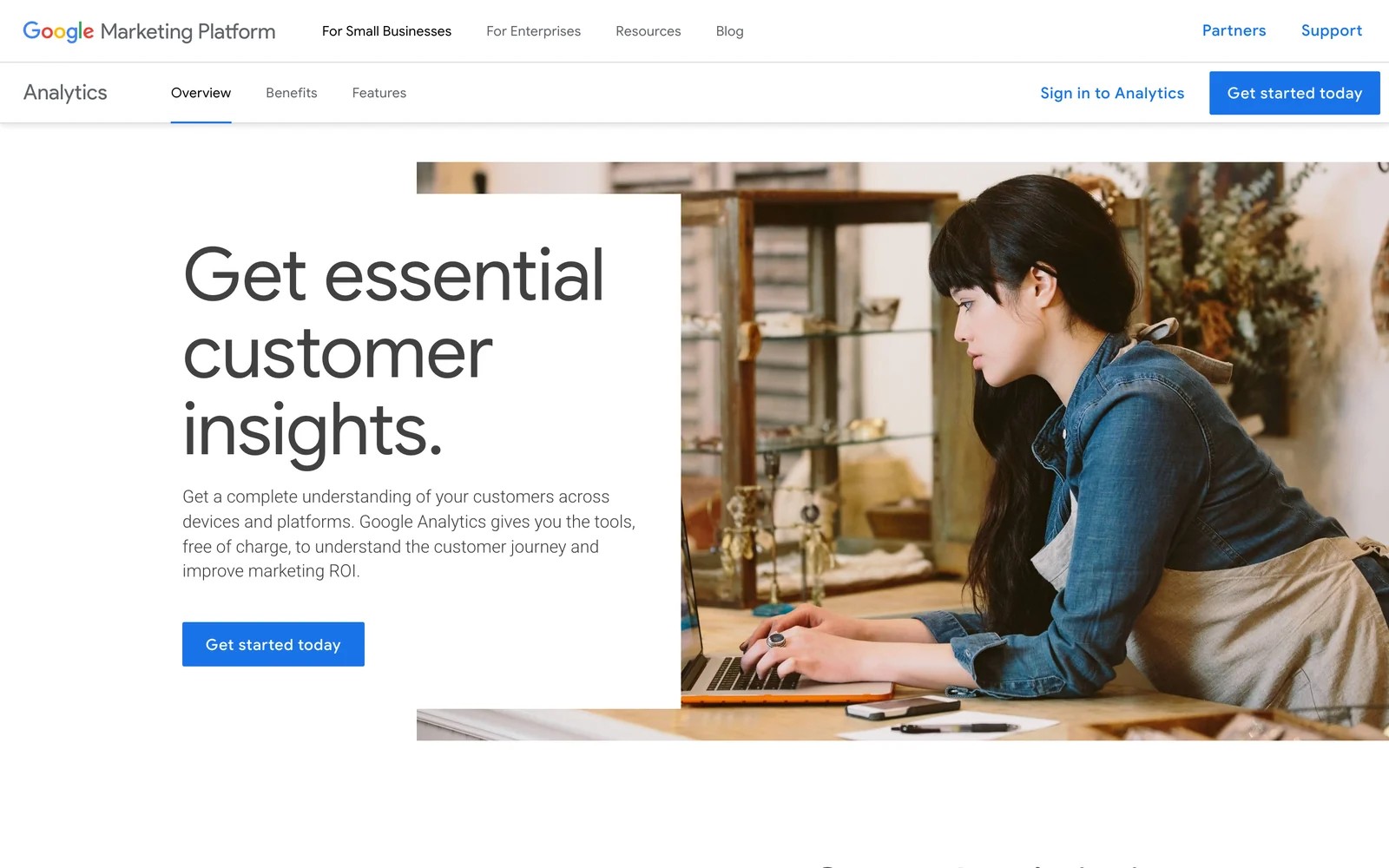Google Analytics homepage on the Google Marketing Platform site