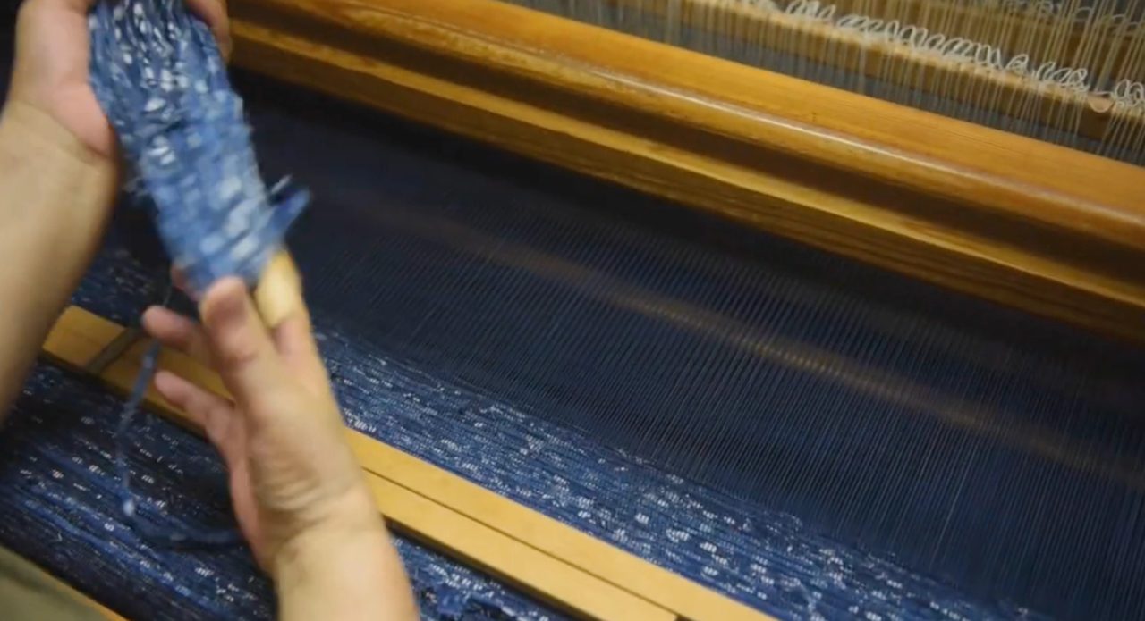 indigo fabric in the weave