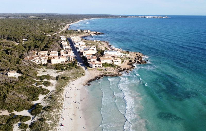Aerial View of Ses Covetes Beach, Mallorca Coast