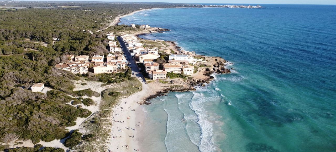 Aerial View of Ses Covetes Beach, Mallorca Coast
