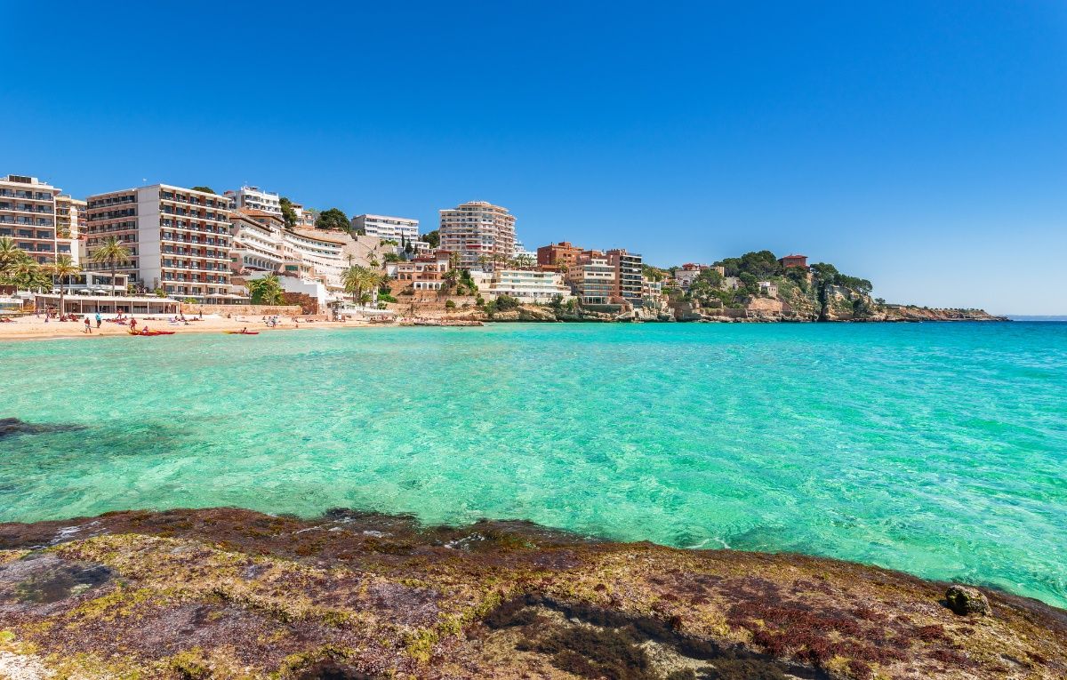 Spain Palma de Majorca, urban beach of Cala Major, Mediterranean Sea, Balearic Islands