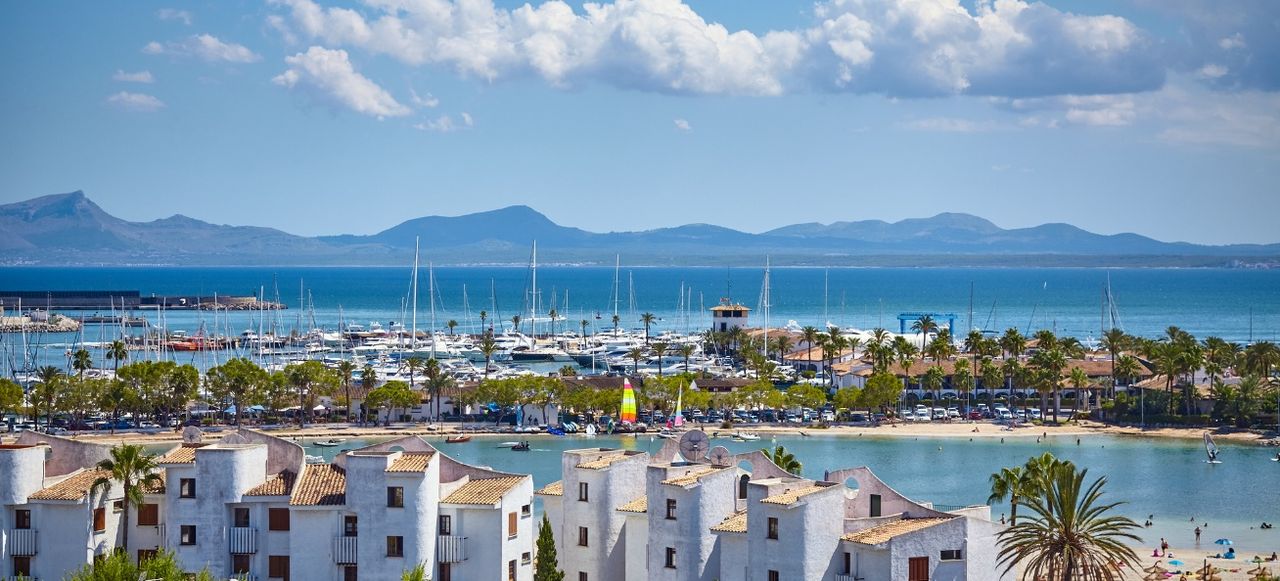 Port of Alcudia, Mallorca Quiet Tourist Town, Spain.