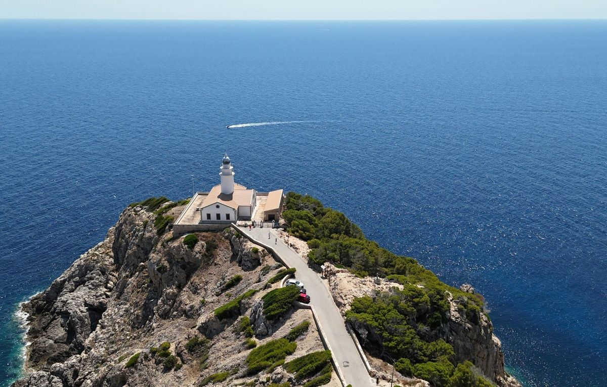 Aerial View of Capdepera Lighthouse on Rocky Cliff