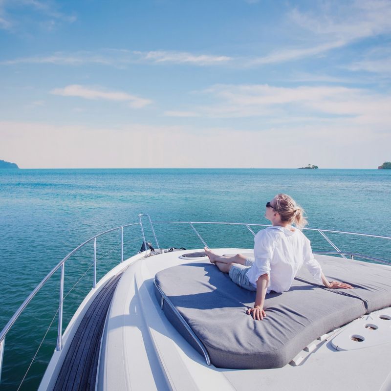 luxury yacht travel, woman enjoying cruise onboard