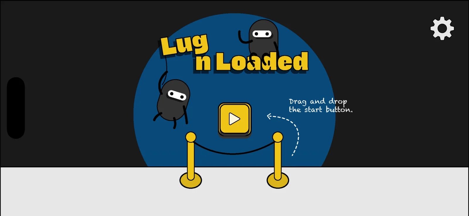 The Lug N Loaded title screen: two masked thieves under a spotlight, with a start button behind a velvet rope