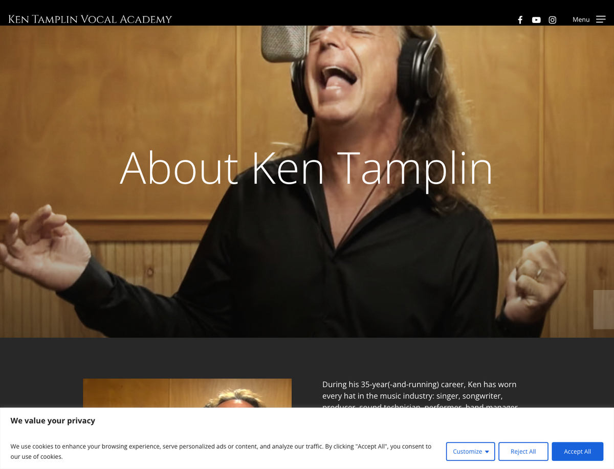 Screenshot of Ken Tamplin Vocal Academy website