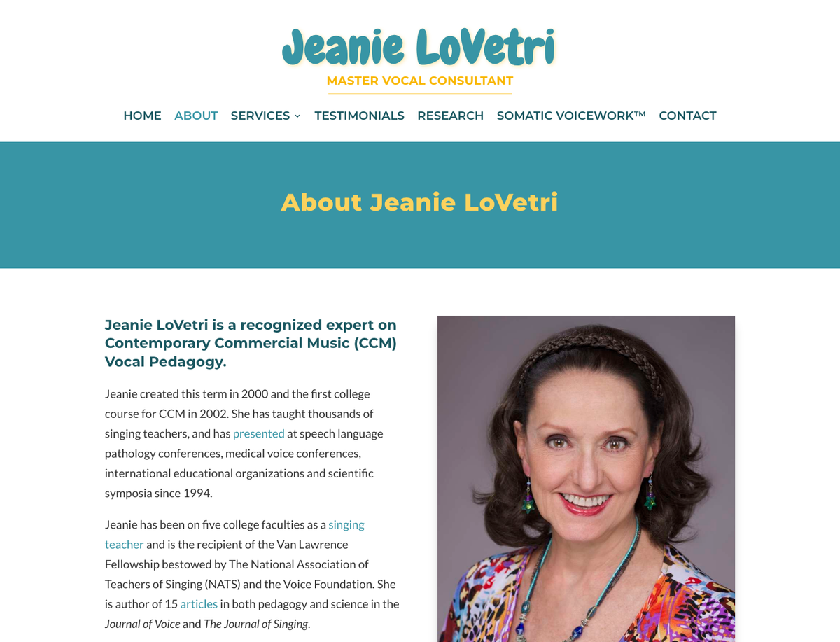 Screenshot of Jeanie LoVetri website