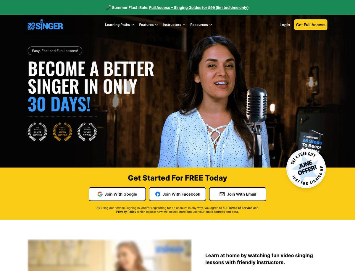 Screenshot of 30 Day Singer website