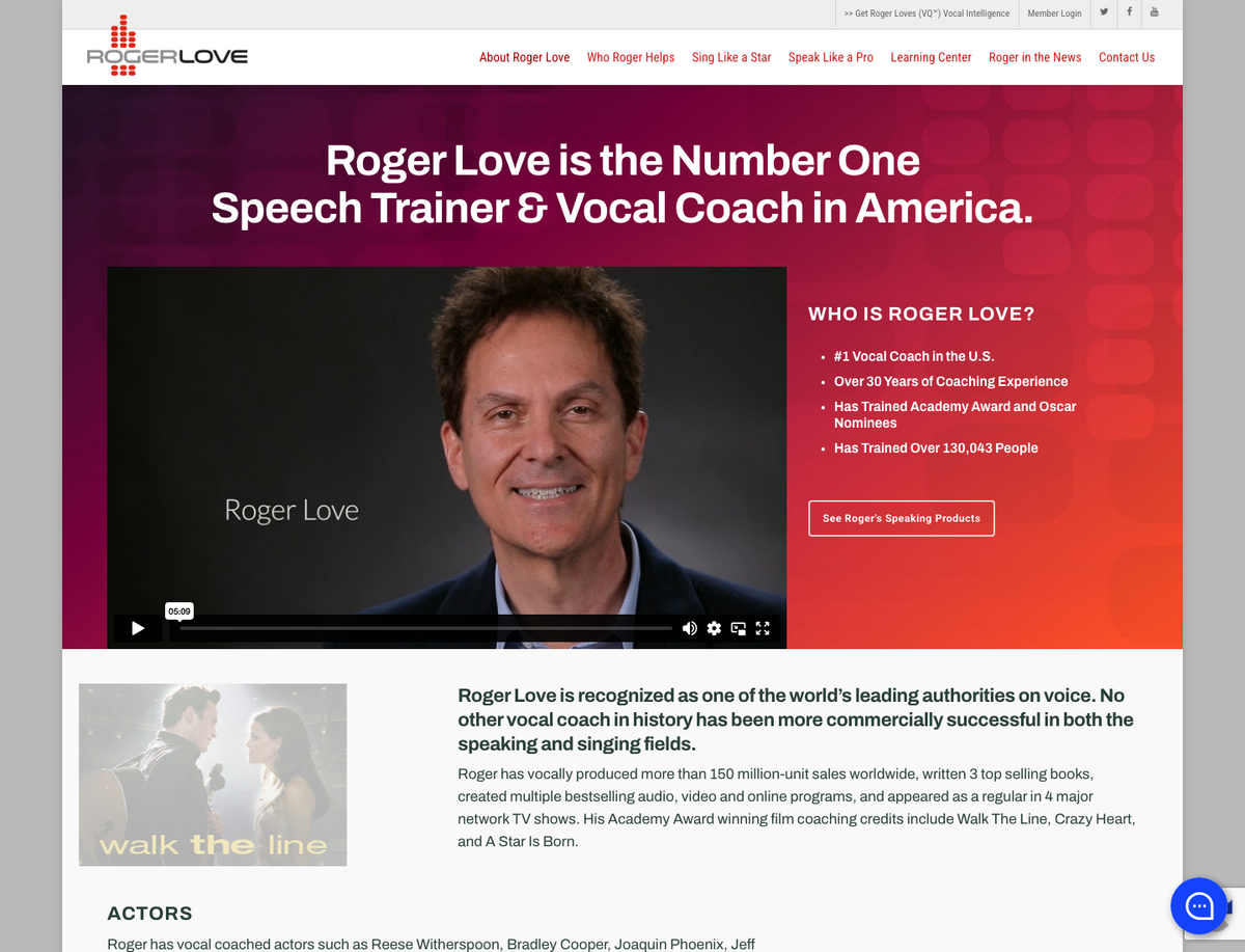 Screenshot of Roger Love website