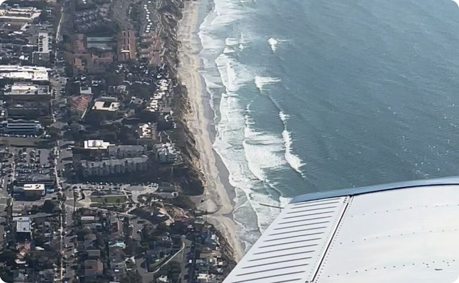 San Diego coastline from the cockpit on a training flight