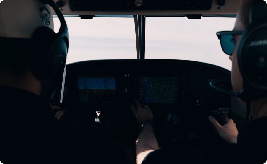 Two pilots side by side on the flight deck