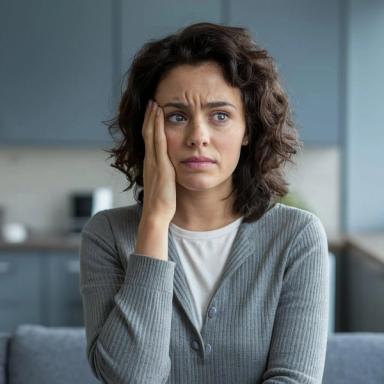 A woman looks worried about test results