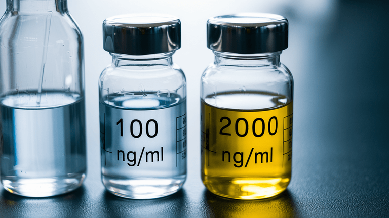 Two vials sit side by side on a table showing different concentrations of a substance