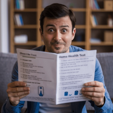 A man is confused by home health test instructions