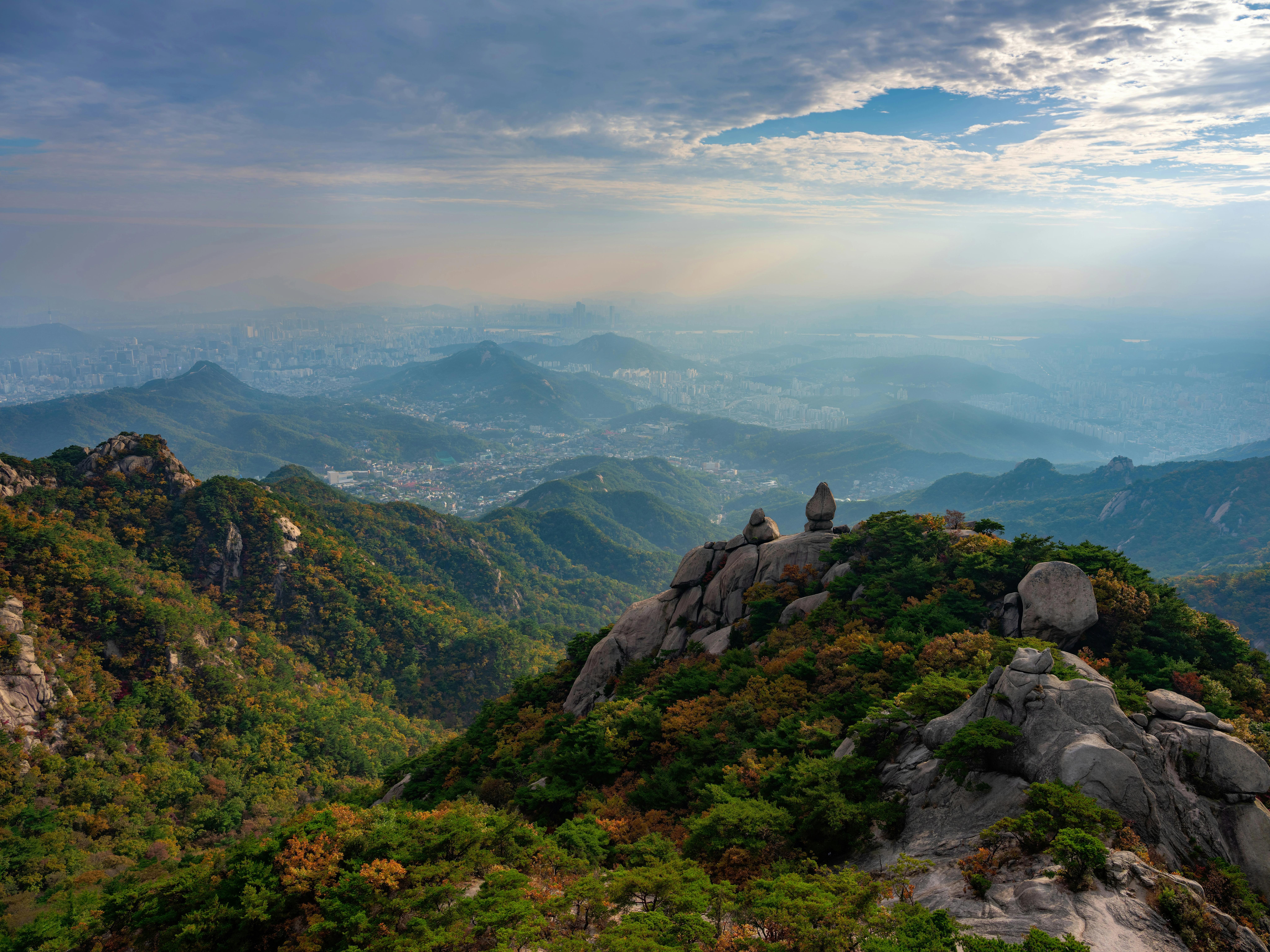 Summit view from Bukhansan National Park, a popular day trip from Seoul, South Korea
