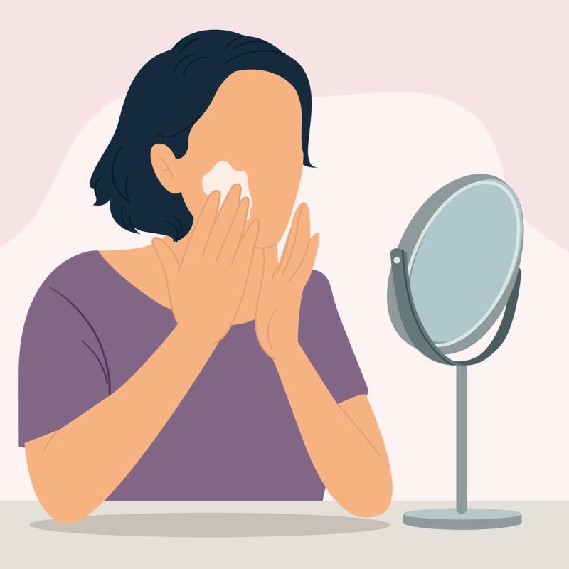 Illustration of Woman Applying Anti-Aging Prescription to Face