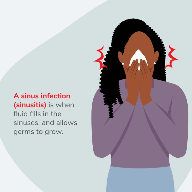 Illustration of woman blowing her nose 