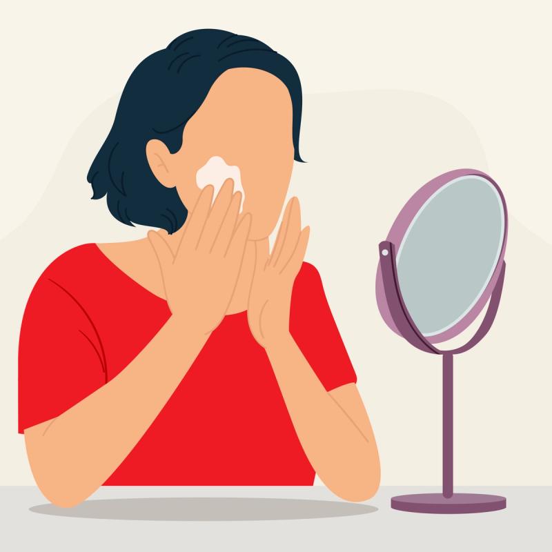 Illustration of Woman Applying Cream to Face