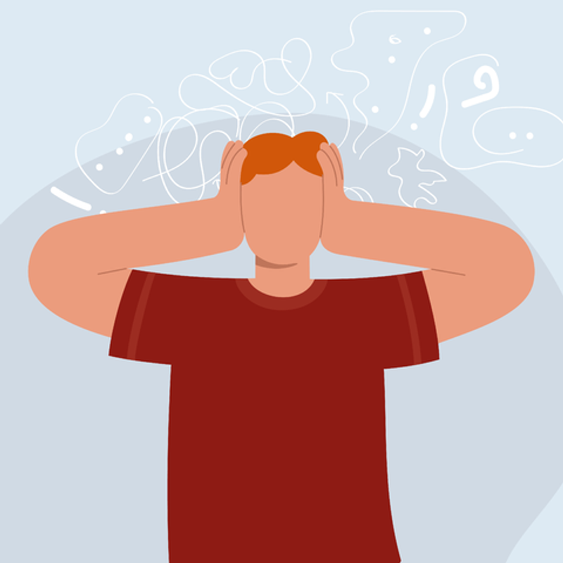 Illustration of a man holding his head and experiencing anxiety