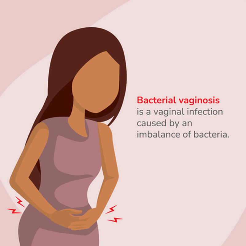 Illustration of woman in pain. Bacterial vaginosis is a vaginal infection caused by an imbalance of bacteria.
