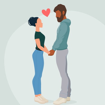 Illustration of a happy couple holding hands