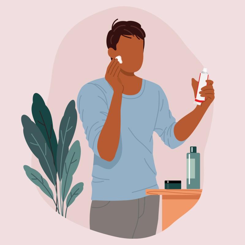 Illustration of man applying tretinoin to the face.