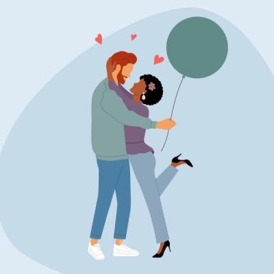 Illustration of a happy couple hugging