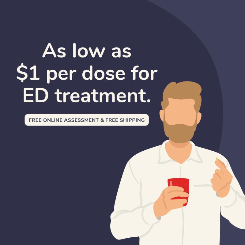 Illustration of a man about to take an oral ED tablet.