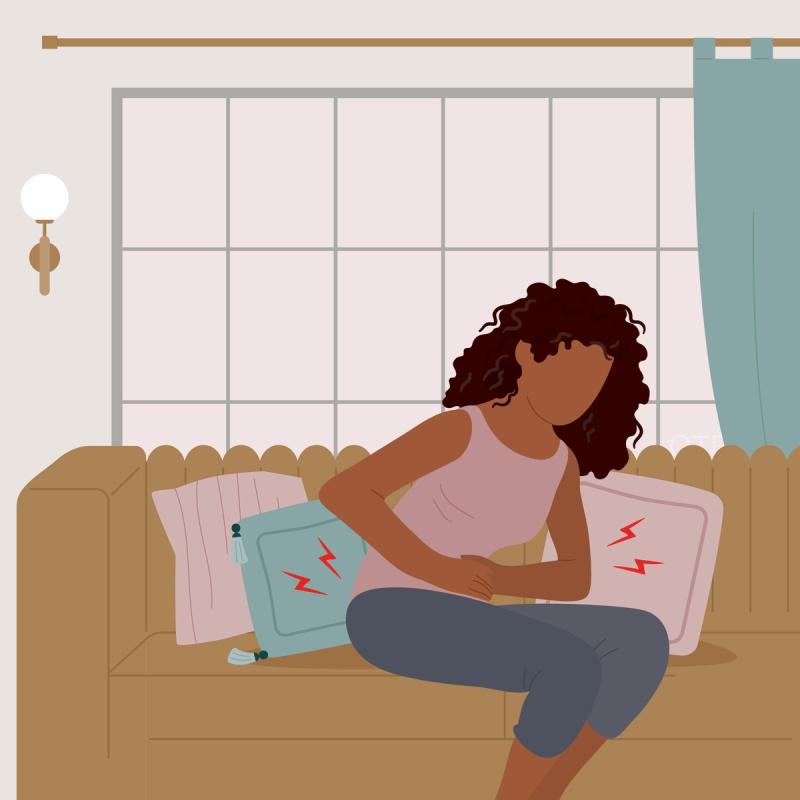 An illustration of a person, with a concerned body posture, suffering from a yeast infection.