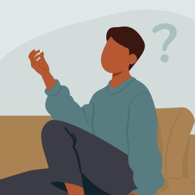 Illustration of someone holding medication, trying to decide between Bupropion SR and Bupropion XL.