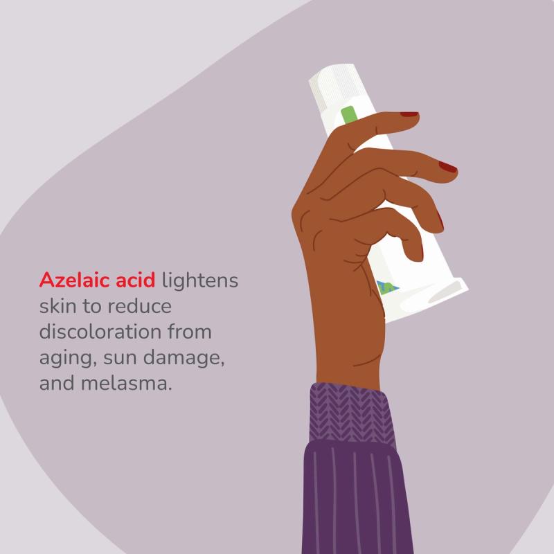 Illustration of a hand holding azelaic acid.