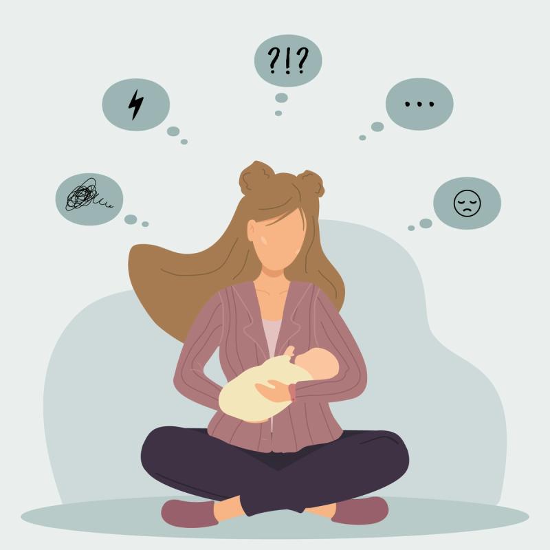 Illustration of Mother Experiencing Postpartum Anxiety