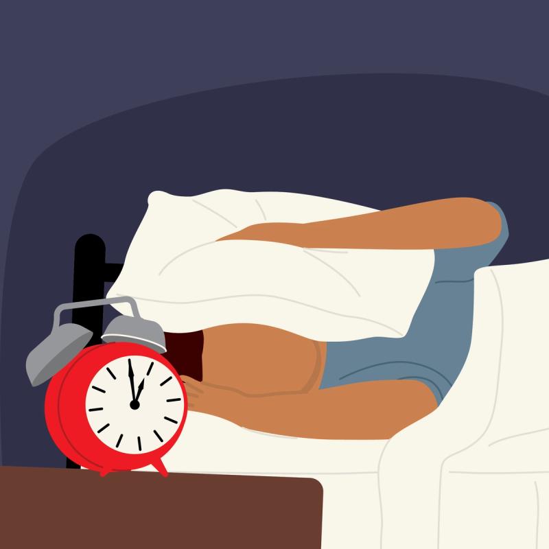 Illustration of a man in bed, unable to sleep