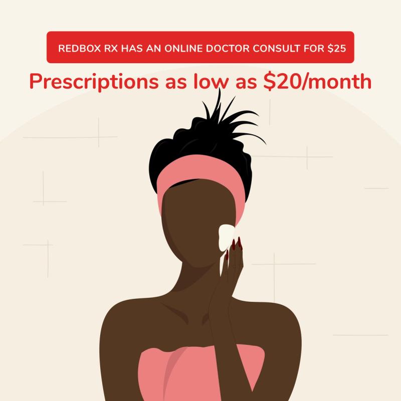 Illustration of woman applying cream to her face. Prescriptions as low as $20/month