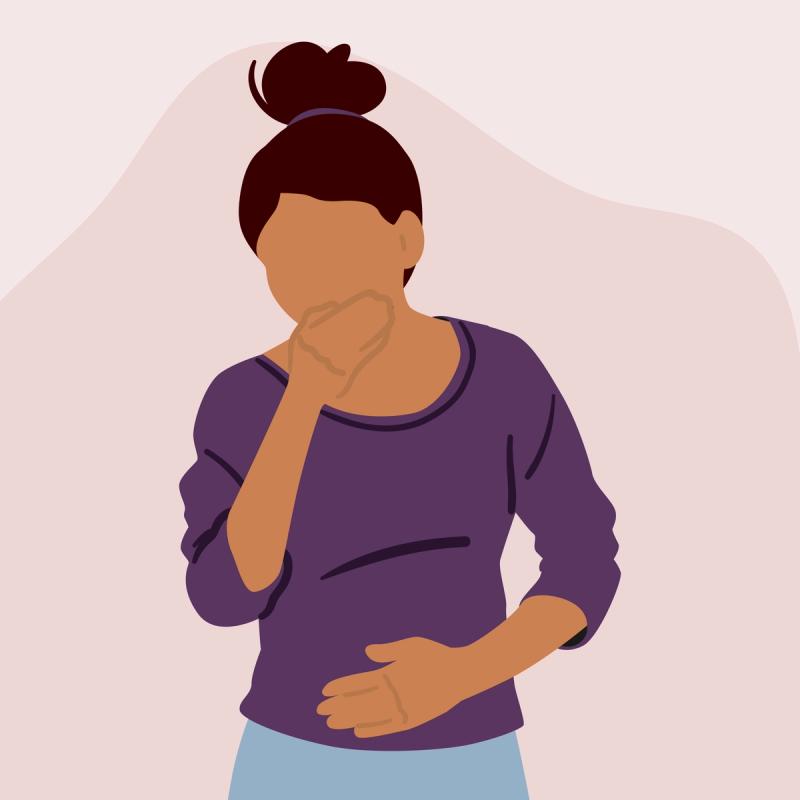 Illustration of a person affected by nausea and vomiting. 