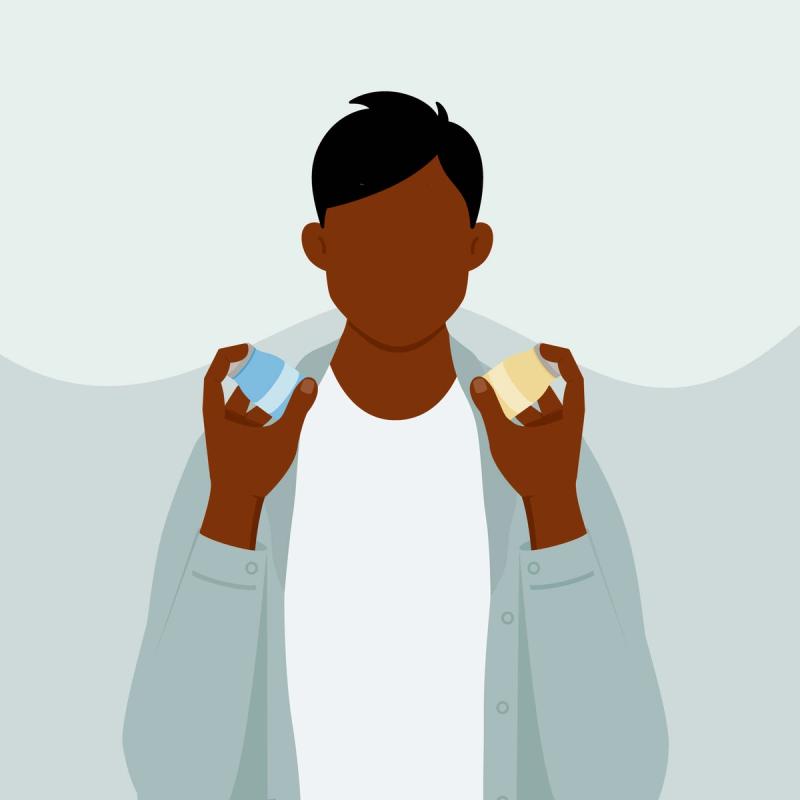 Illustration of Man Holding Vardenafil and Sildenafil Bottles