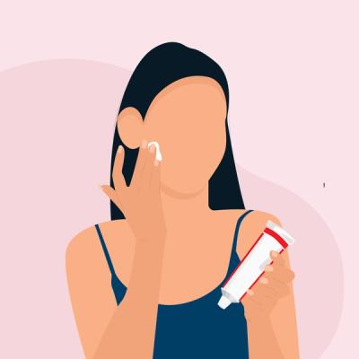 Illustration of woman applying skin care cream