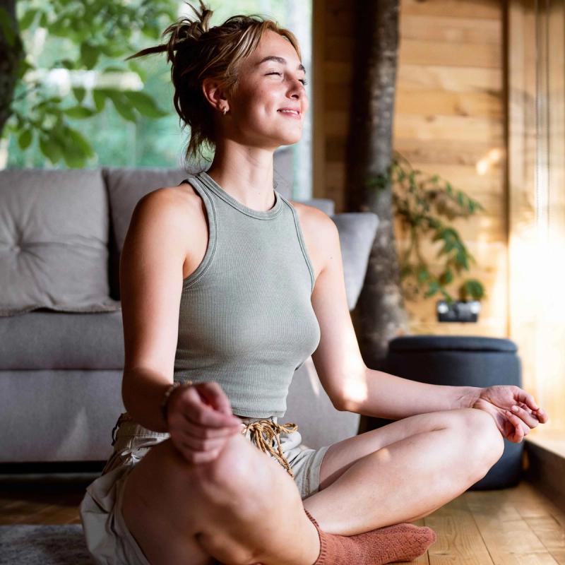 Smiling woman mediating
