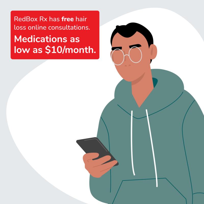 Man Completing Free Hair Loss Consultation on Phone. Medications as low as $10/month.