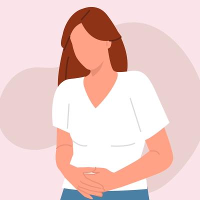 Illustration of woman holding her lower abdomen and feeling unwell