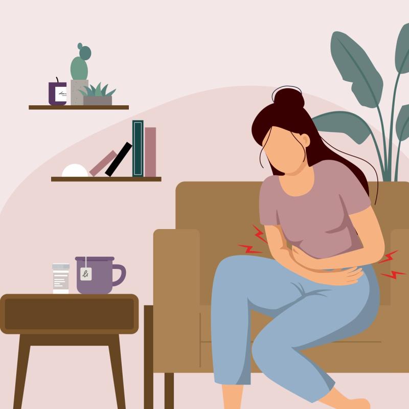 An illustration of a person, with a concerned body posture, suffering from BV.