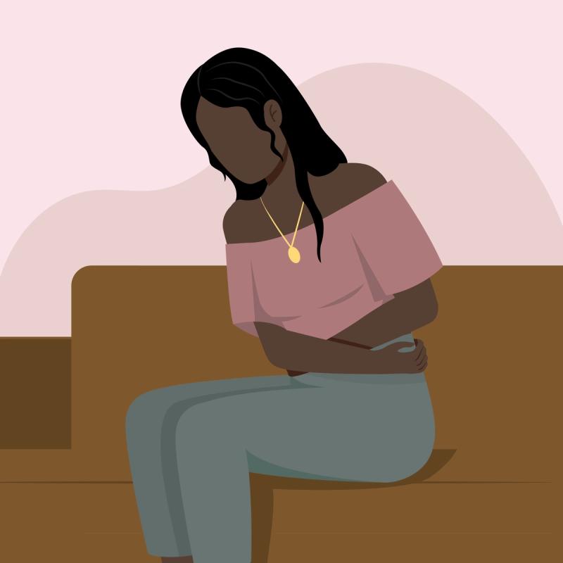 Illustration of a woman in physical discomfort