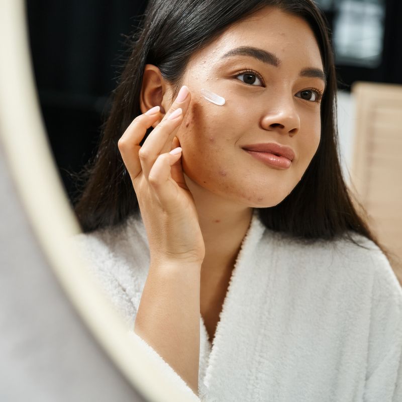image of woman applying clindamycin phosphate gel to cheek