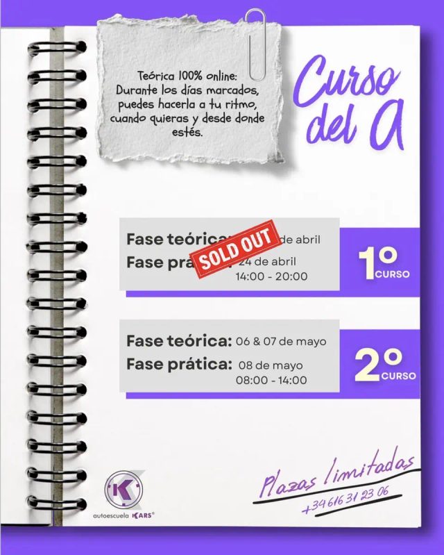 Cartel de Autoescuela KARS sobre el curso del permiso A.