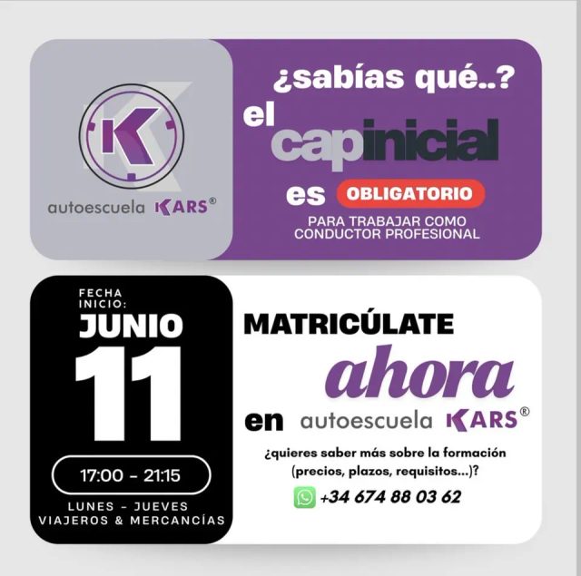 Cartel de Autoescuela KARS sobre matriculación para CAP inicial.