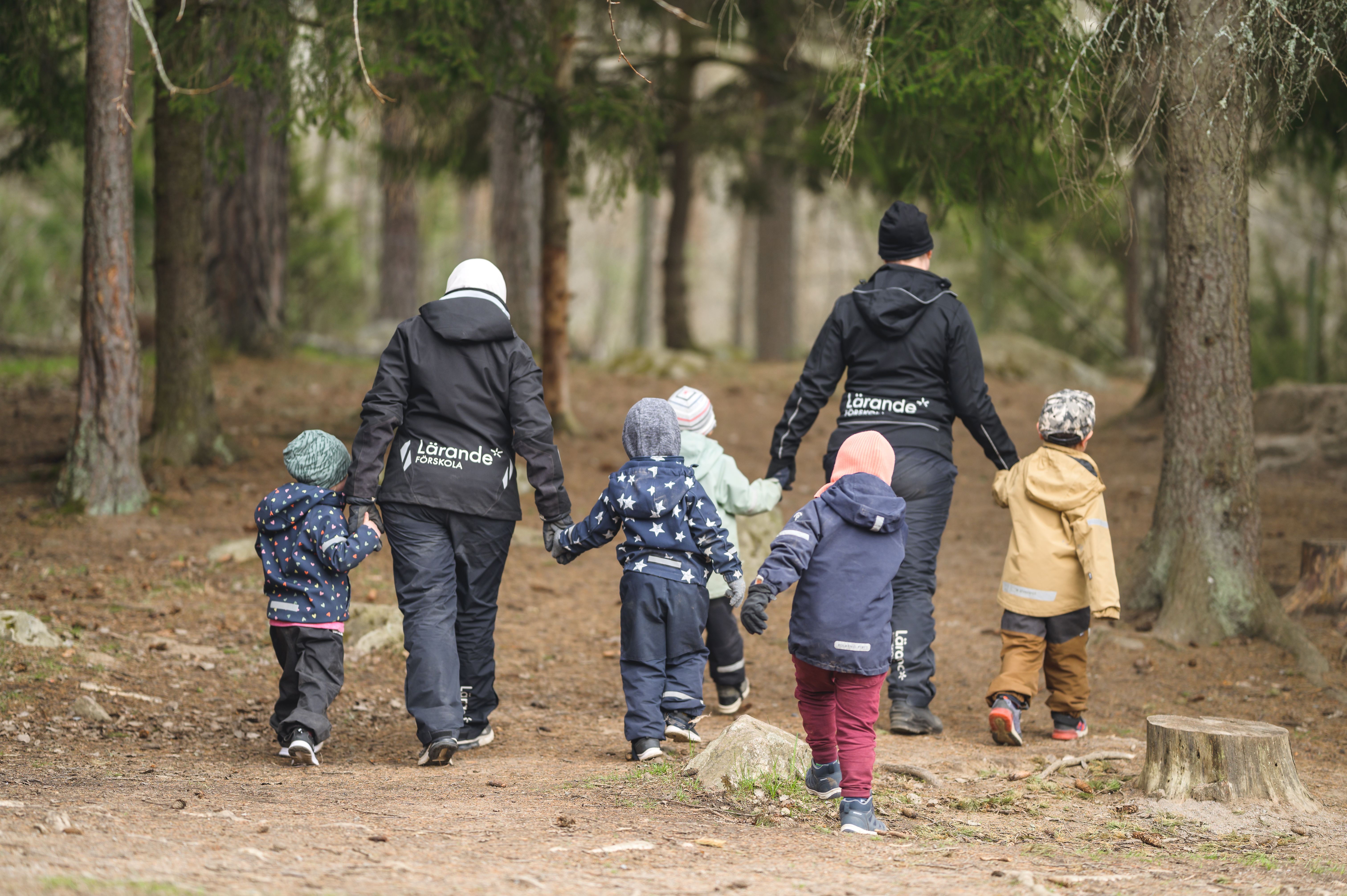 Grupp på väg mot skogen