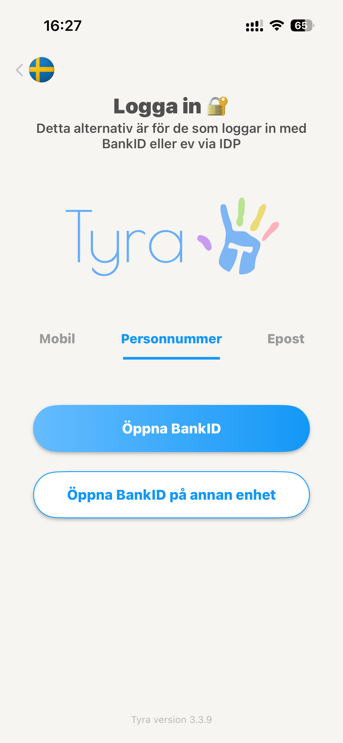 Inloggninssida Tyra