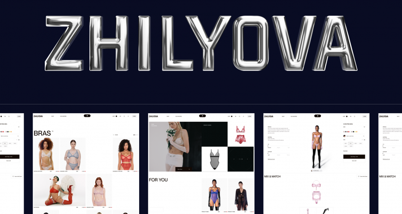 Pages of the ZHILYOVA lingerie store: catalogue, curated selection and product page