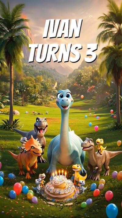 Dino Birthday Cake video invitation